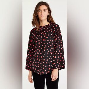 EUC Ann Taylor Petite Heart Shirred Neck Top shirt M valentines cute loose black